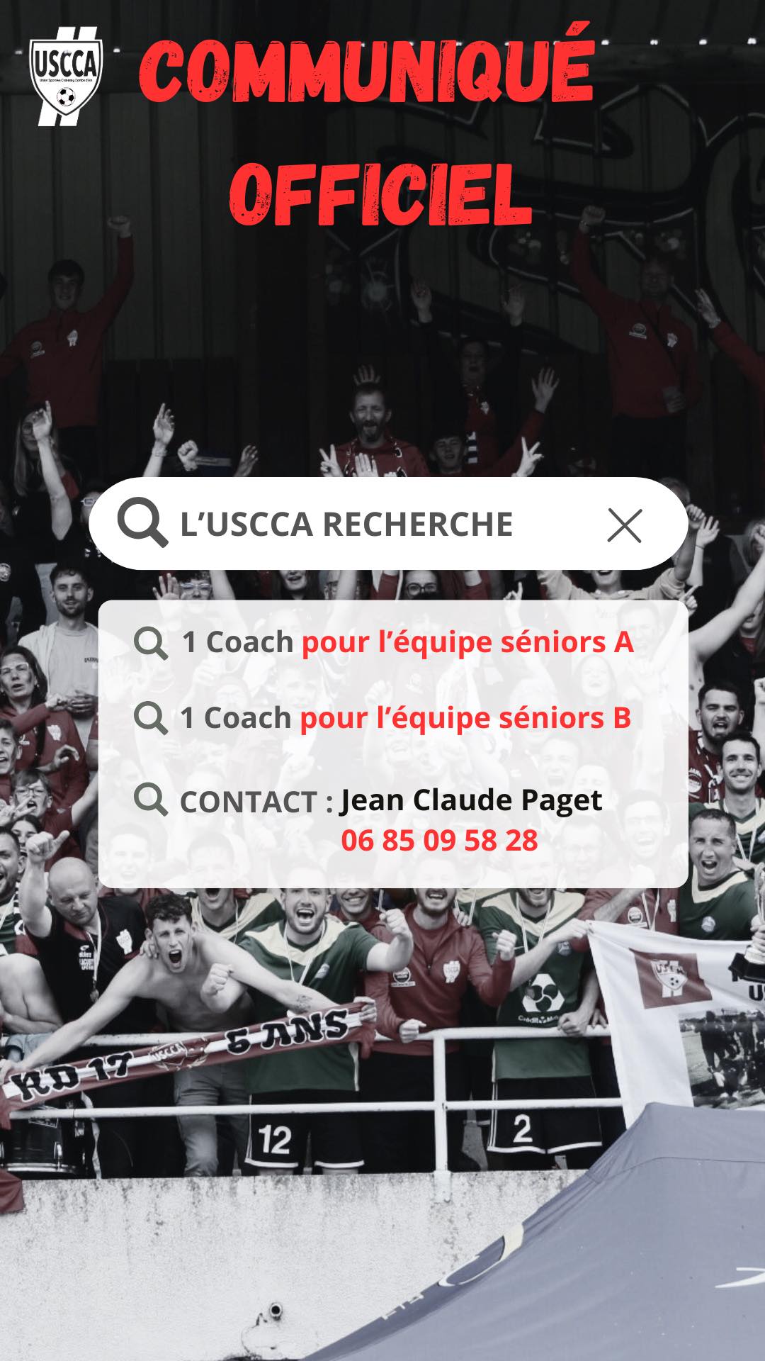 🚨 Communiqué Officiel – Recrutement d’Entraîneurs Séniors 🚨