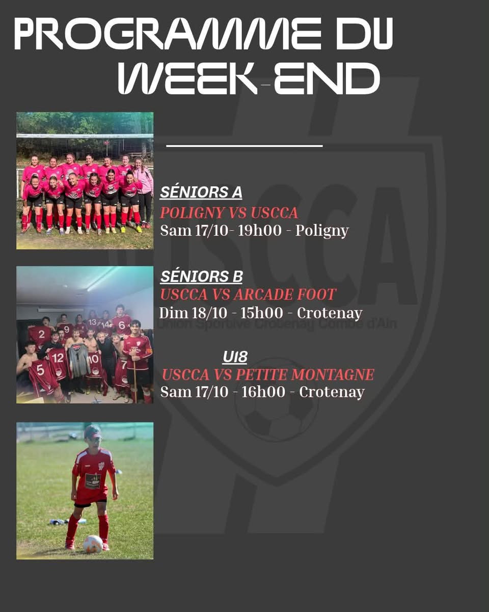 Programme du week-end à l&rsquo;USCCA : Venez soutenir nos équipes de football