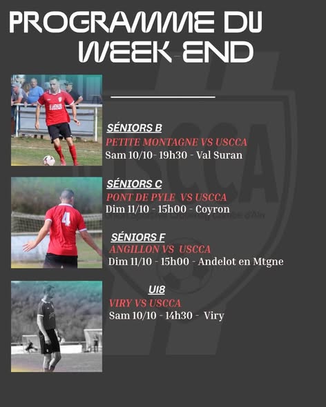 Le programme du week-end de l&rsquo;USCCA : tous derrière nos Rouge et Noir